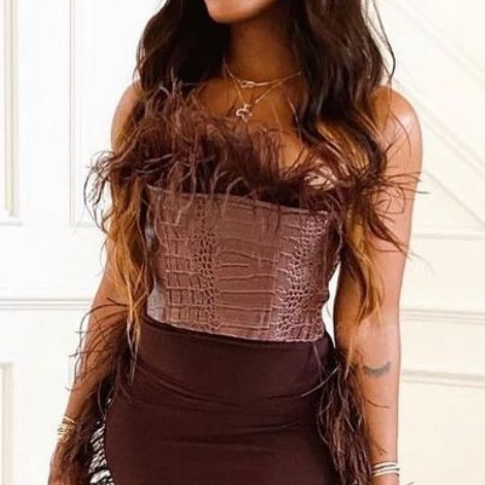 High Maintenance Chocolate Brown Feather Bustier